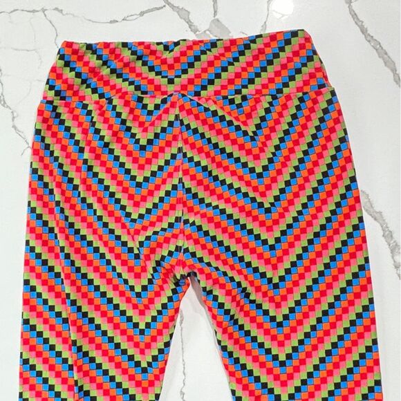 LuLaRoe Women's Chevron Print Orange Multi Checkered Ankle Slimming Leggings OS - Picture 8 of 14